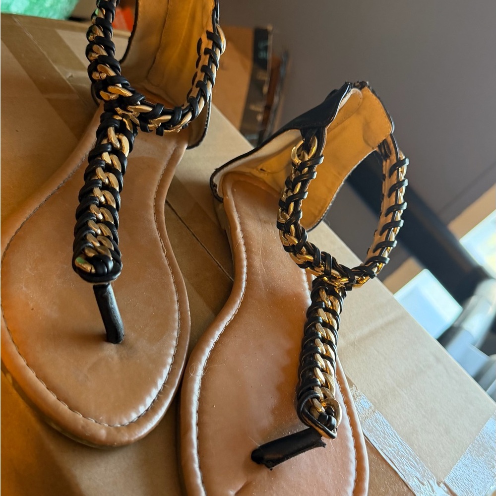 Elegant Black and Gold Women's Sandals